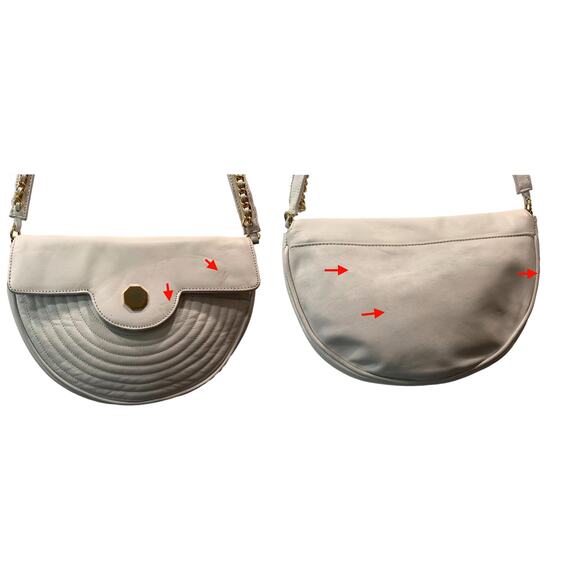 80s 90s White Leather Semi Circle Shoulder Bag Gold Chain Accents - Picture 11 of 11